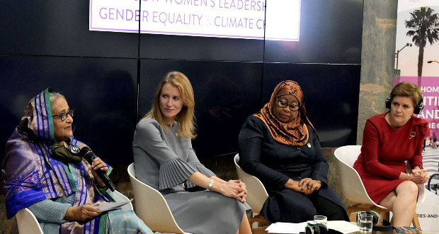 Prime Minister Sheikh Hasina giving a speech during the ongoing COP26 conference at Glasgow in the UK, where she addressed a high level panel discussion titled 'Women and Climate Change' on Tuesday, November 2, 2021 BSS