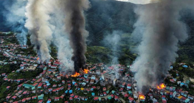 Thantlang was bombarded before soldiers attacked © AFP via Getty Images