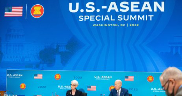 U.S. President Joe Biden and Deputy Secretary of State Wendy Sherman take part in the U.S.-ASEAN Special Summit at the U.S. State Department in Washington, D.C., on May 13, 202te Department in Washington, D.C., on May 13, 2022.