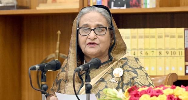 Prime Minister Sheikh Hasina speaks at a press conference at Ganabhaban in Dhaka on Friday, October 6, 2023. Photo: PMO