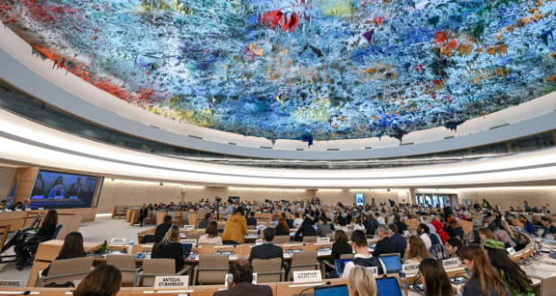 A general view during a panel at the 52nd UN Human Rights Council in Geneva, on March 10, 2023.