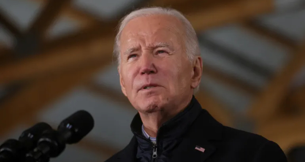 US President Joe Biden delivers remarks during a visit to Dutch Creek Farms in Northfield, Minnesota [Leah Millis/Reuters]