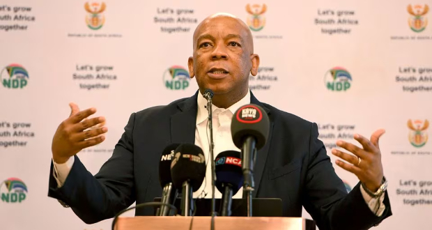 South African Minister of Electricity, Dr Kgosientsho Ramokgopa briefs the media on implementation of the Energy Action Plan, at Tshedimosetso House in Hatfield, Tshwane, South Africa September 26, 2023. Jairus Mmutle/GCIS/Handout via REUTERS/File photo