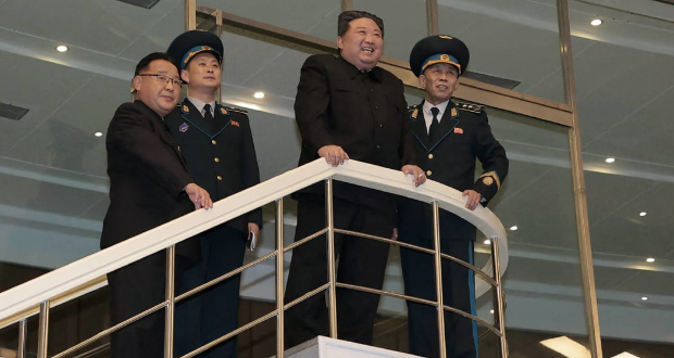This picture shows North Korea's leader Kim Jong Un visiting the Pyongyang General Control Centre of the Korean National Aerospace Technology Directorate, a day after the launch of a rocket carrying the reconnaissance satellite 'Malligyong-1', in Pyongyang. Photo: AFP / KCNA