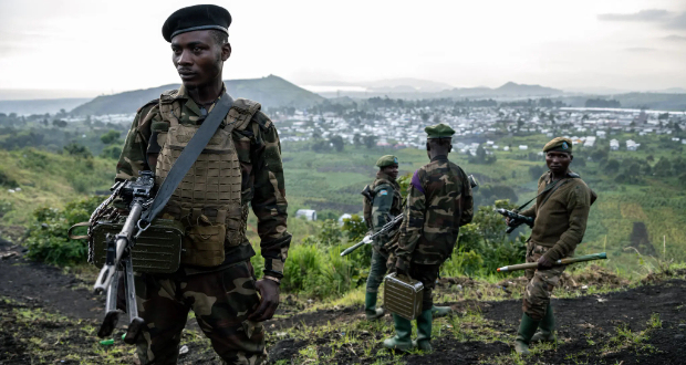 Government-constituted defense forces known as the Wazalendo, or patriots in Swahili, patrolling North Kivu, in the eastern region of the Democratic Republic of Congo, this month.Credit...