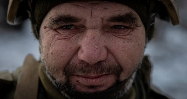 A Ukrainian soldier near the front line in Donetsk this week