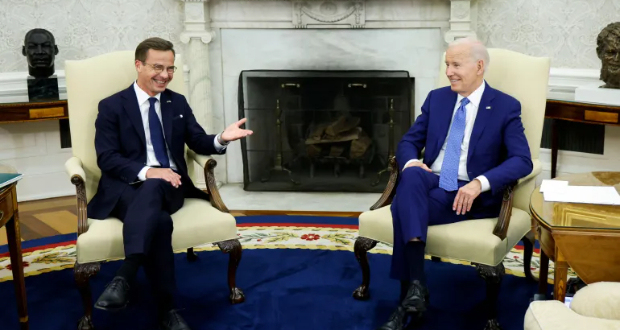 US President Joe Biden says Washington 'fully, fully, fully' backs Stockholm's NATO bid [Jonathan Ernst/Reuters]