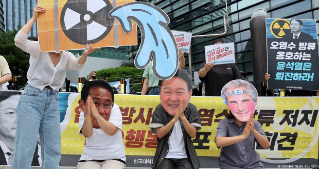 IAEA Chief Rafael Grossi was met by protesters upon arrival in South Korea