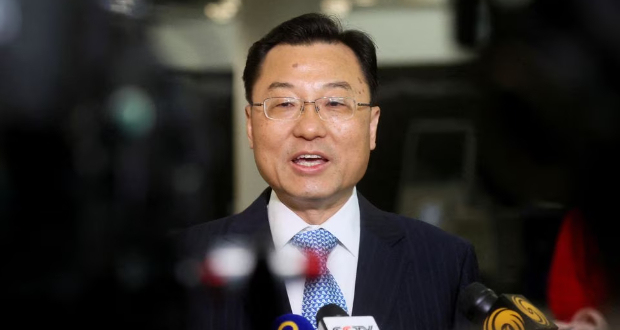 Xie Feng, China's new ambassador to the U.S., addresses the media as he arrives at JFK airport in New York City, U.S., May 23, 2023. REUTERS/Brendan McDermid/File Photo