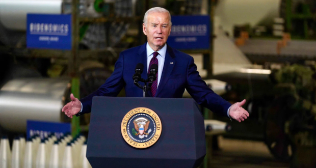 President Joe Biden speaks at Auburn Manufacturing Inc., in Auburn, Maine, Friday, July 28, 2023, before he signs an executive order to encourage companies to manufacture new inventions in the United States.