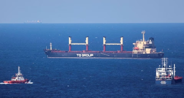 Turkish-flagged bulker TQ Samsun, carrying grain under UN's Black Sea Grain Initiative, is pictured in the Black Sea, north of Bosphorus Strait, off Istanbul, Turkey July 17, 2023. REUTERS/Yoruk Isik/File Photo