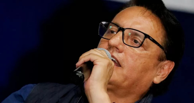 Fernando Villavicencio speaking during the campaign rally in Quito on Wednesday