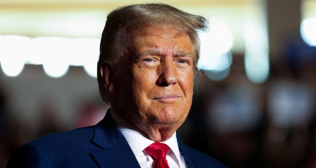 Former U.S. President and Republican presidential candidate Donald Trump looks on as he holds a campaign rally in Erie, Pennsylvania, U.S., July 29, 2023. REUTERS/Lindsay DeDario/File Photo
