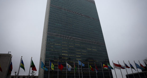 FILE PHOTO: The United Nations building is pictured ahead of a General Assembly meeting to mark one year since Russia invaded Ukraine and to consider the adoption of a resolution on Ukraine, in New York City, New York, U.S., February 23, 2023. REUTERS/Mike Segar/File Photo