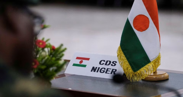 A name tag for Niger's Chief of Defense staff is seen at the ECOWAS meeting on the deployment of its standby force in the Republic of Niger, in Accra, Ghana. August 17, 2023. REUTERS/Francis Kokoroko/File Photo