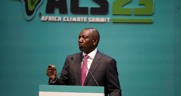 Kenyan President William Ruto addresses delegates at the opening of the Africa Climate Summit in Nairobi on September 4, 2023 [Khalil Senosi/AP Photo]