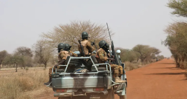 Soldiers from Burkina Faso patrol on the road of Gorgadji in sahel area, Burkina Faso March 3, 2019. [File: Luc Gnago/Reuters]