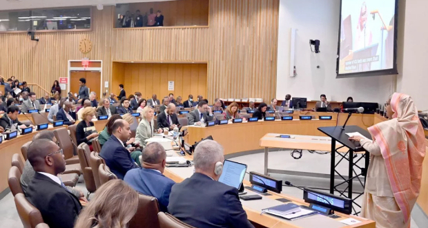 Prime Minister Sheikh Hasina gives speech at a high-level meeting on Pandemic Prevention, Preparedness and Response (PPPR) held at UN Headquarters in New York on Wednesday, September 20, 2023. Photo: PMO