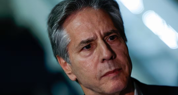 U.S. Secretary of State Antony Blinken looks on as he speaks to the media, during his week-long trip aimed at calming tensions across the Middle East, at the airport in Al Ula, Saudi Arabia, January 8, 2024. REUTERS/Evelyn Hockstein/Pool 