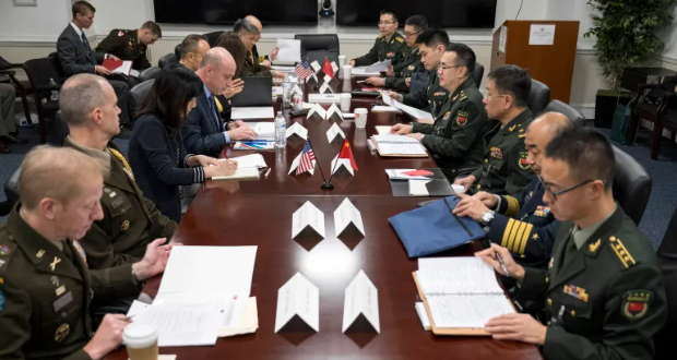 Senior military officials from the US and China met in Washington, DC [Handout: Alexander Kubitza/US Navy via AP Photo]