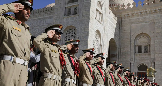 Military cadets salute during a military funeral procession for Houthi fighters killed in recent U.S.-led strikes on Houthi targets, in Sanaa, Yemen January 17, 2024. REUTERS/Khaled Abdullah/File Photo