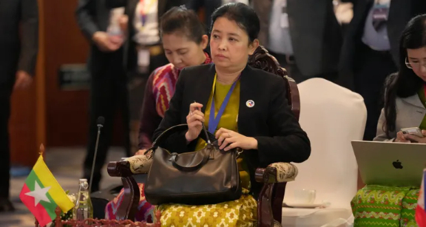 Myanmar's ASEAN Permanent Secretary Marlar Than Htike at the meeting in Laos [Sakchai Lalit/AP]