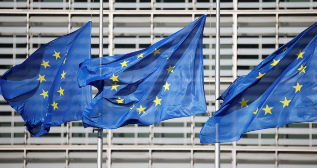European?Union?flags fly outside the?European?Commission headquarters in Brussels, Belgium, March 1, 2023.REUTERS/Johanna Geron