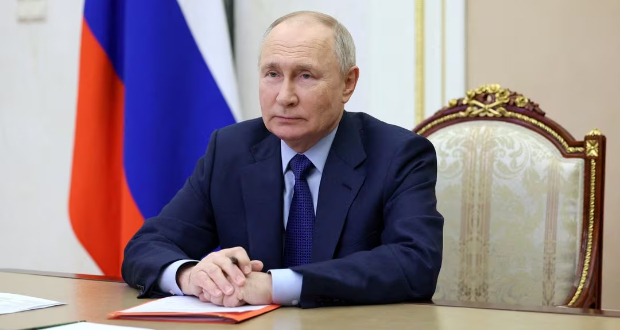 Russian President Vladimir Putin chairs a meeting with members of the Security Council via video link at the Kremlin in Moscow, Russia February 9, 2024. Sputnik/Sergei Ilyin/Pool via REUTERS/File Photo