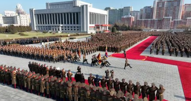 North Korean leader Kim Jong Un visits the Ministry of National Defense on the occasion of the 76th anniversary of the founding of the Korean People's Army in Pyongyang, North Korea in this picture released on February 9, 2024 by the Korean Central News Agency. KCNA via REUTERS
