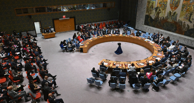 The UN Security Council meets on the situation in the Middle East, including the Palestinian question, at the UN headquarters in New York on March 25, 2024. After more than five months of war, the UN Security Council for the first time passed a resolution calling for an immediate cease-fire in Gaza. The US, Israel's ally which vetoed previous drafts, abstained. Photo: AFP