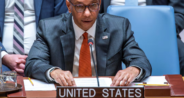 Alternate Representative of the United States for Special Political Affairs in the United Nations Robert A. Wood speaks to delegates during a United Nations Security Council meeting on threats to international peace and security at U.N. headquarters in New York City, New York, U.S., April 2, 2024. REUTERS/Eduardo Munoz