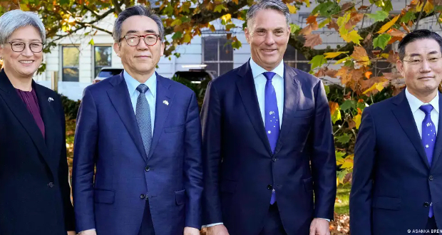 (L-R) Australia's Foreign Minister Penny Wong, South Korea's Minister of Foreign Affairs, Cho Tae-yul, Australia's Deputy Prime Minister and Defence Minister Richard Marles and South Korea's Defense Minister Shin Won-sik in Melbourne