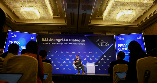 Ukrainian President Volodomyr Zelenskiy speaks during a press conference on the sidelines of the Shangri-La Dialogue in Singapore, June 2, 2024. REUTERS/Edgar Su