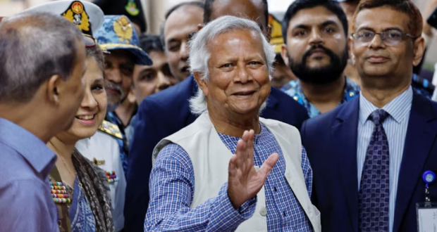 Nobel laureate Muhammad Yunus, who was recommended by Bangladeshi student leaders as the head of the interim government in Bangladesh, arrives at the Hazarat Shahjalal International Airport, in Dhaka, Bangladesh, August 8, 2024. REUTERS/Mohammad Ponir Hossain