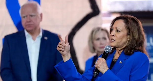 Democratic presidential nominee Vice President Kamala Harris speaks at a campaign event in Rochester, Pennsylvania on August 18 [Julia Nikhinson/AP]