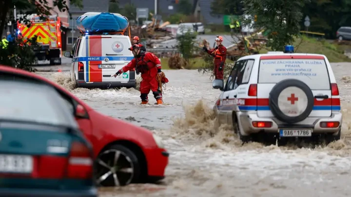 Emergency services deal with floods in Prague following heavy rainfall